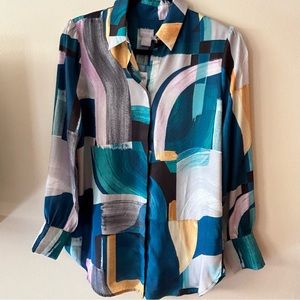 CHICO’S PAINTED CITY TUNIC , STRIKING TEAL, SIZE 0, NWT. 💙💙💙NO OFFERS LAST DAY🎉